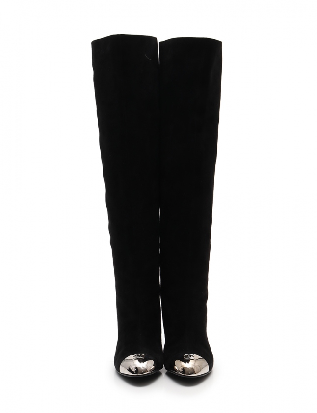 シャネル CHANEL ニーハイブーツ ココマーク メタルトゥ 黒 38 C