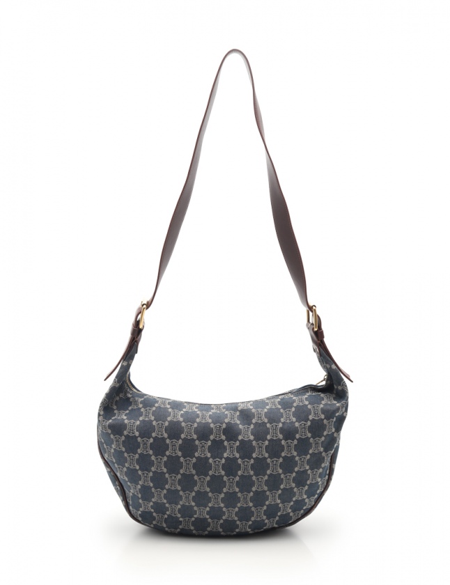 セリーヌ CELINE ワンショルダーバッグ マカダム柄 青 茶 デニム