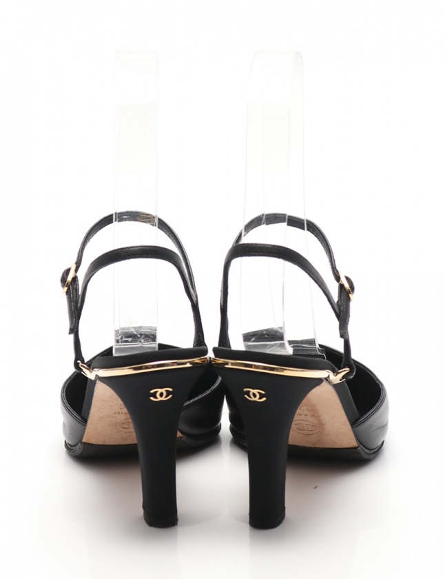 シャネル CHANEL アンクルストラップサンダル 黒 37.5 シューズ 24.5cm