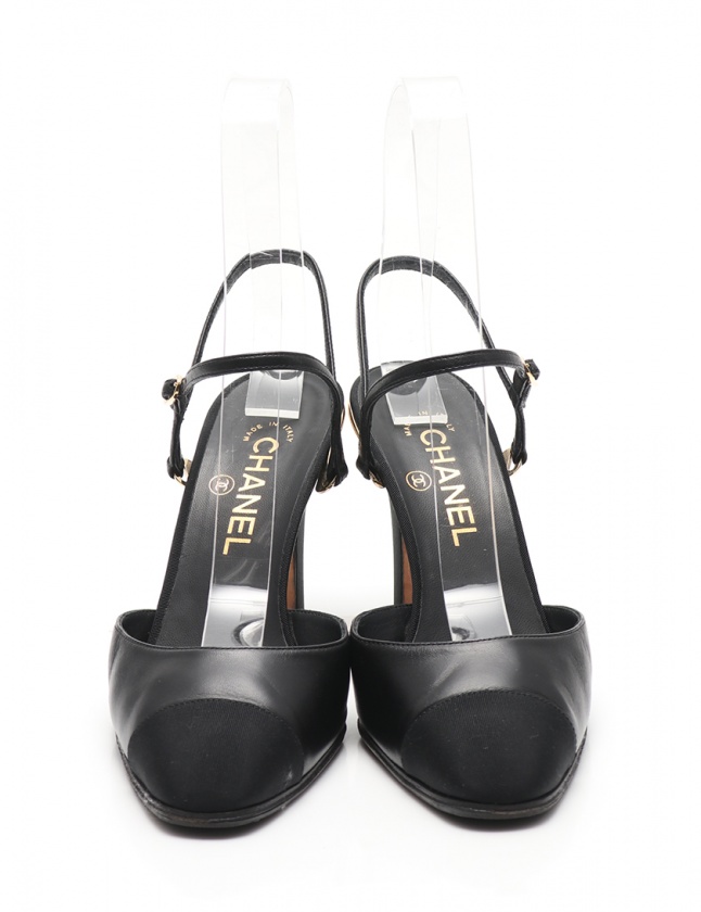 シャネル CHANEL アンクルストラップサンダル 黒 37.5 シューズ 24.5cm
