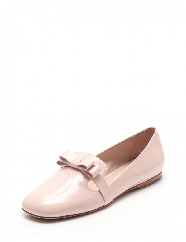 ミュウミュウ miumiu ピンク エナメル リボン フラットシューズ