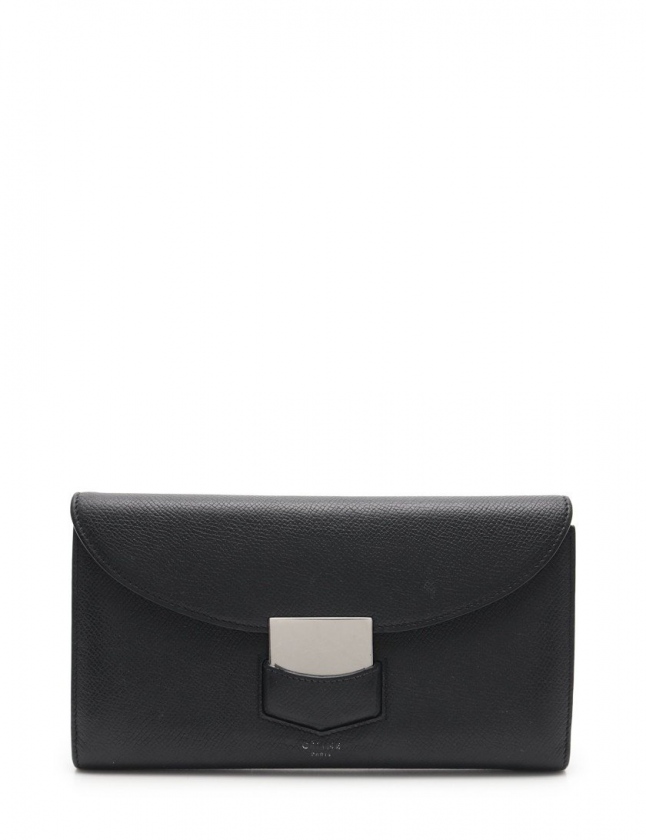 セリーヌ CELINE 二つ折り長財布 トロッター ラージ 黒 小物 レザー 