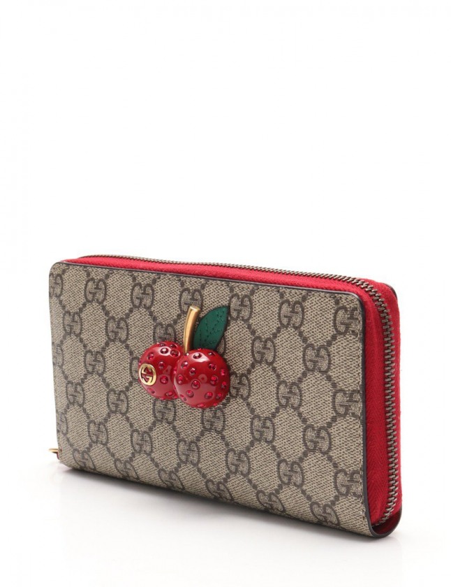 グッチ GUCCI ラウンドファスナー長財布 GGスプリーム チェリー 