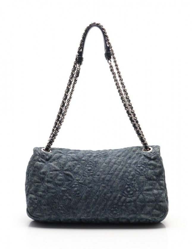 シャネル CHANEL Wチェーンショルダーバッグ カメリア ネイビー デニム  