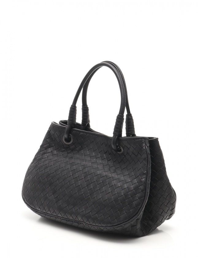 ボッテガヴェネタ BOTTEGA VENETA ハンドバッグ イントレチャート 黒 レザー レディース