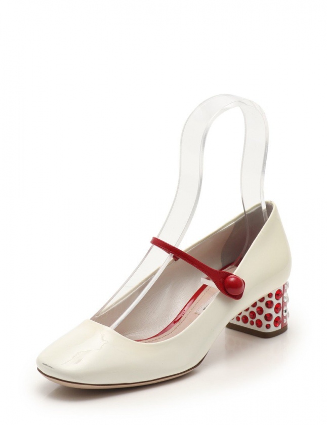 ミュウミュウ miumiu パンプス ヒール 白 赤 35.5 シューズ 22.5cm