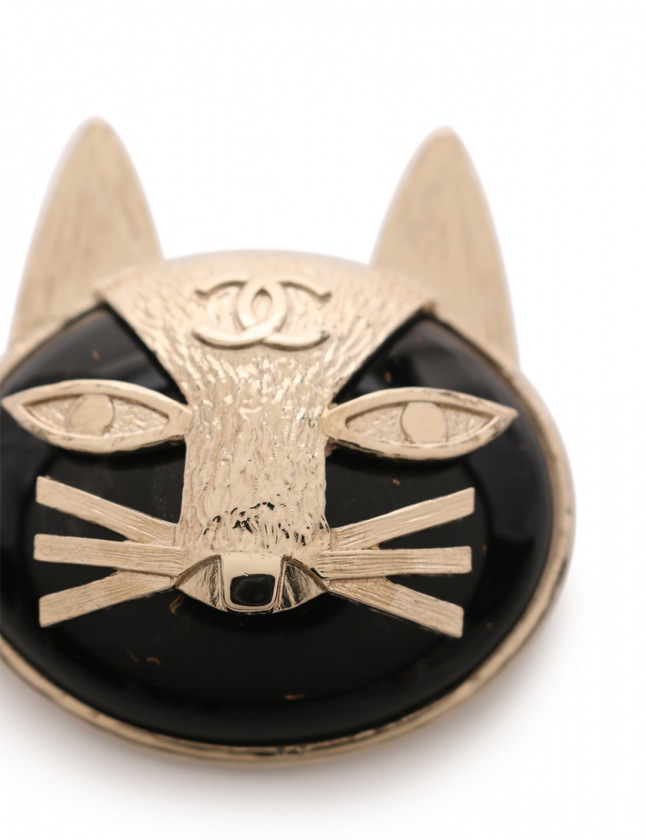 シャネル CHANEL ブローチ ココマーク シルバー 黒 アクセサリー ネコ 