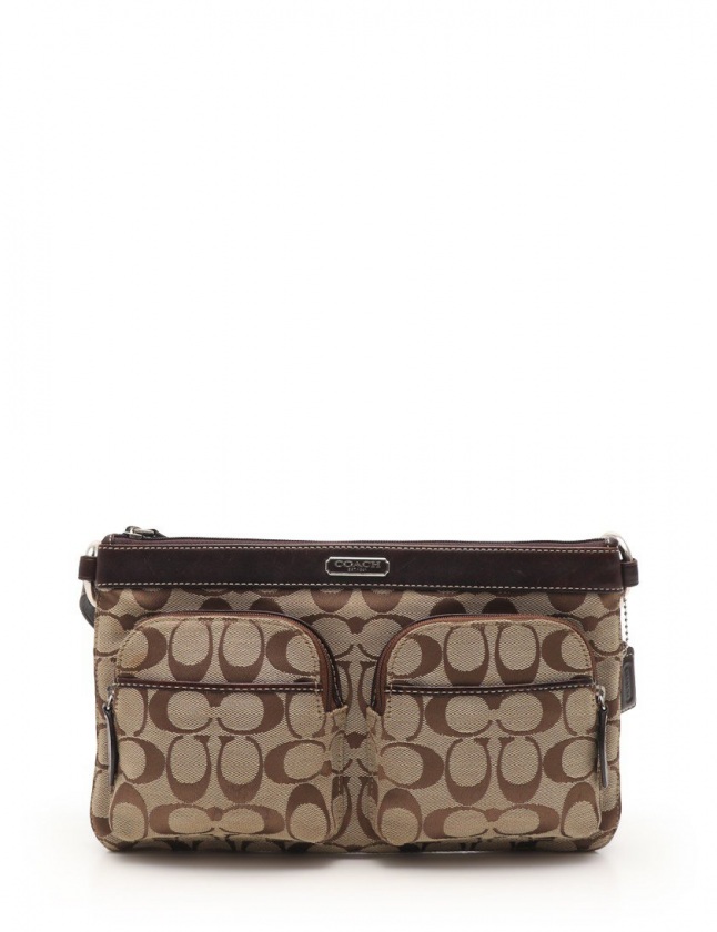 Coach ボディバッグ ベージュと黒 キャンバスとレザー