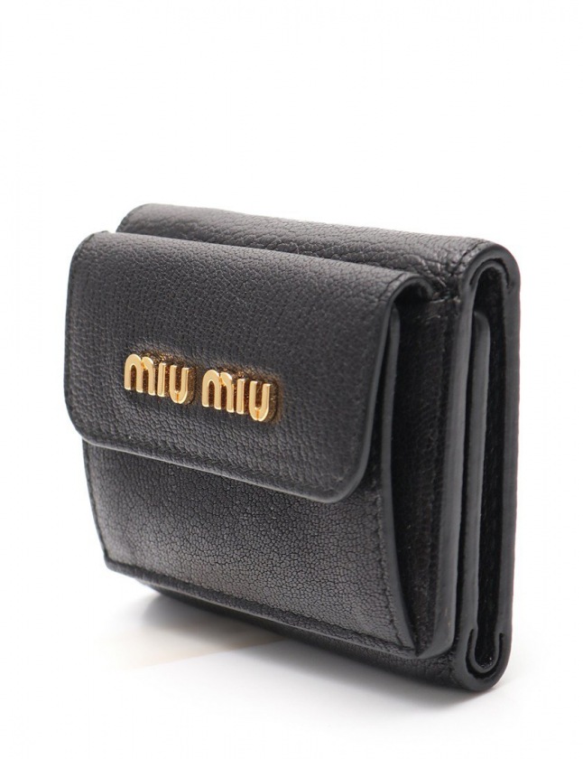 ミュウミュウ miumiu 三つ折り財布 黒 小物 レザー 5MH020 レディース  