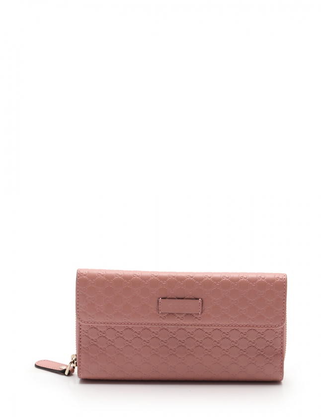 グッチ GUCCI ラウンドファスナー長財布 マイクログッチシマ ピンク 