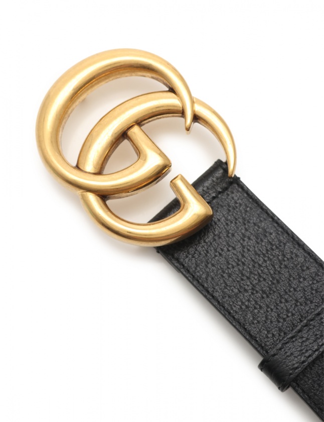 GUCCI GGマーモント ベルト 黒金 ダブルG グッチ ベルト メンスベルト GGマーモント Gバックル