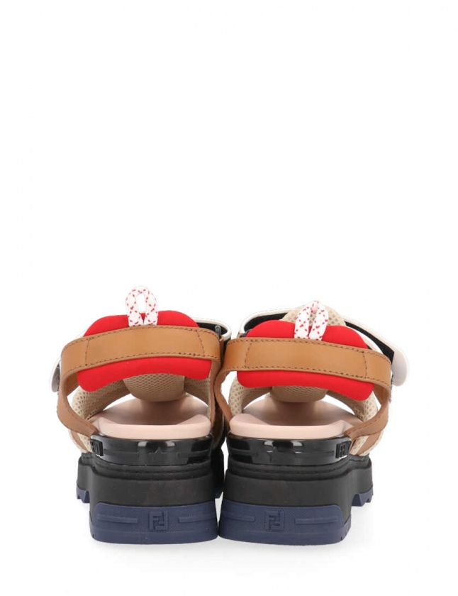 フェンディ FENDI サンダル ベージュ 赤 36 シューズ 23cm 8X6836 レザー ラバー レディース