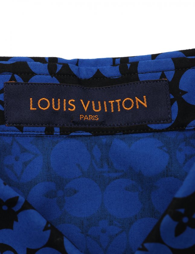 ルイヴィトン LOUIS VUITTON シャツ カジュアルシャツ パーフォレーテッド モノグラム 青 黒 S トップス 1A5DA8 コットン 19AW DNA SHIRT メンズ