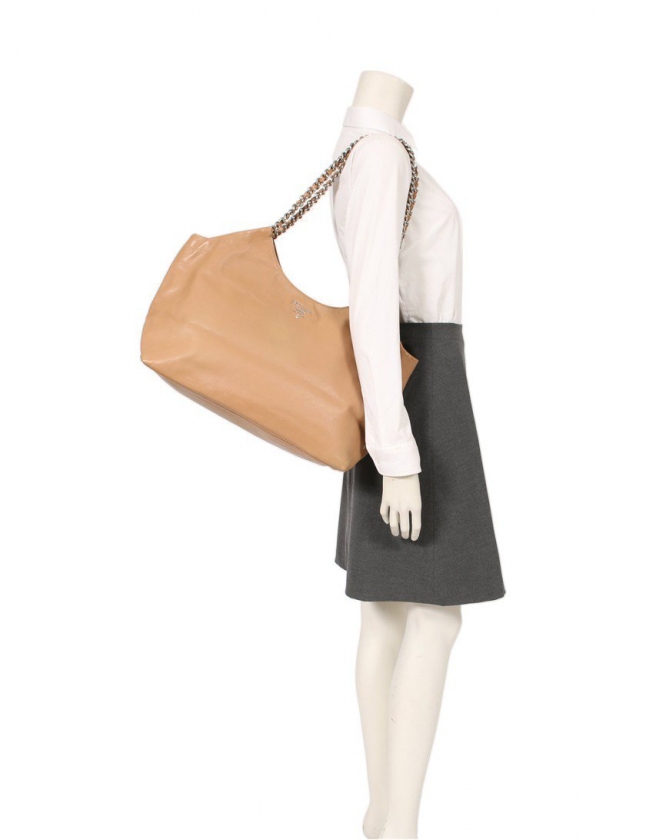 PRADA ベージュ レザートートバッグ PRADA ベージュ レザー トートバッグ 人気】 PRADA プラダ