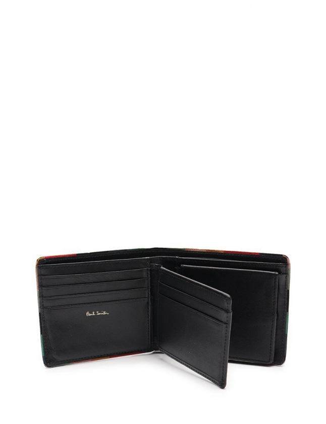 極美品】PaulSmith マルチストライプ 二つ折り財布 黒 エラ レザー 金ロゴ