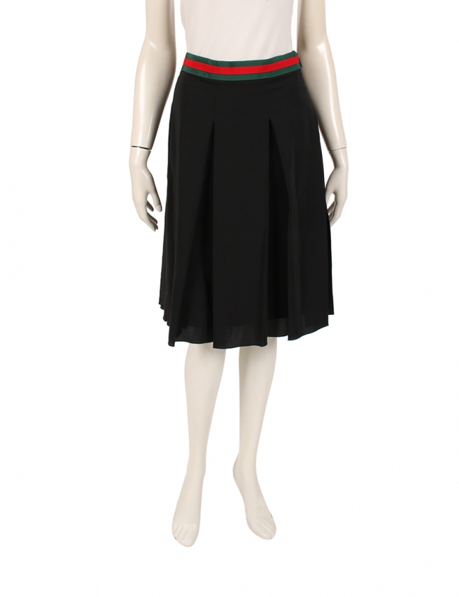 グッチ GUCCI プリーツスカート ウェビング 黒 緑 赤 44 ボトムス ひざ  