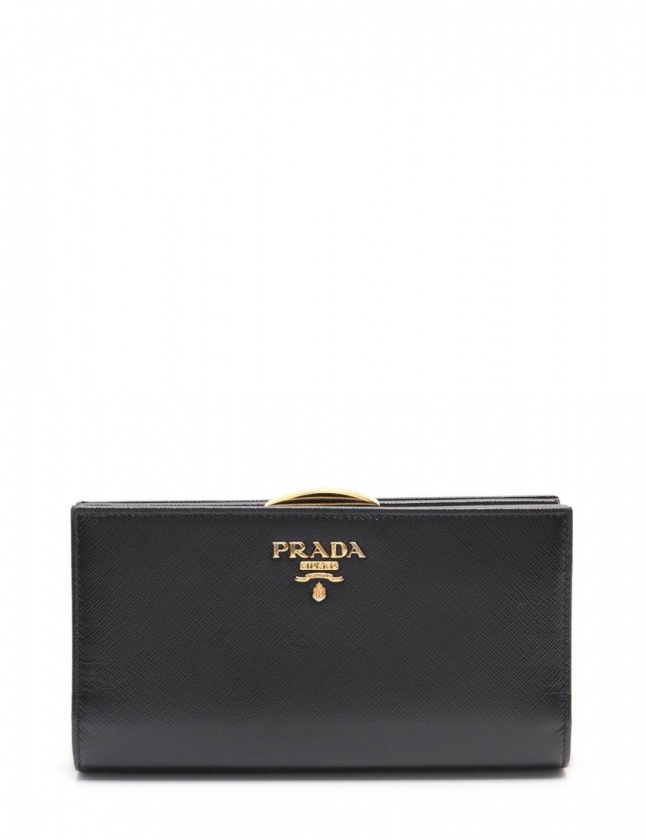 プラダ PRADA がま口長財布 黒 小物 サフィアーノレザー 1ME002 