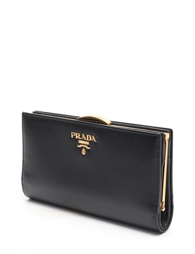 プラダ PRADA がま口長財布 黒 小物 サフィアーノレザー 1ME002 