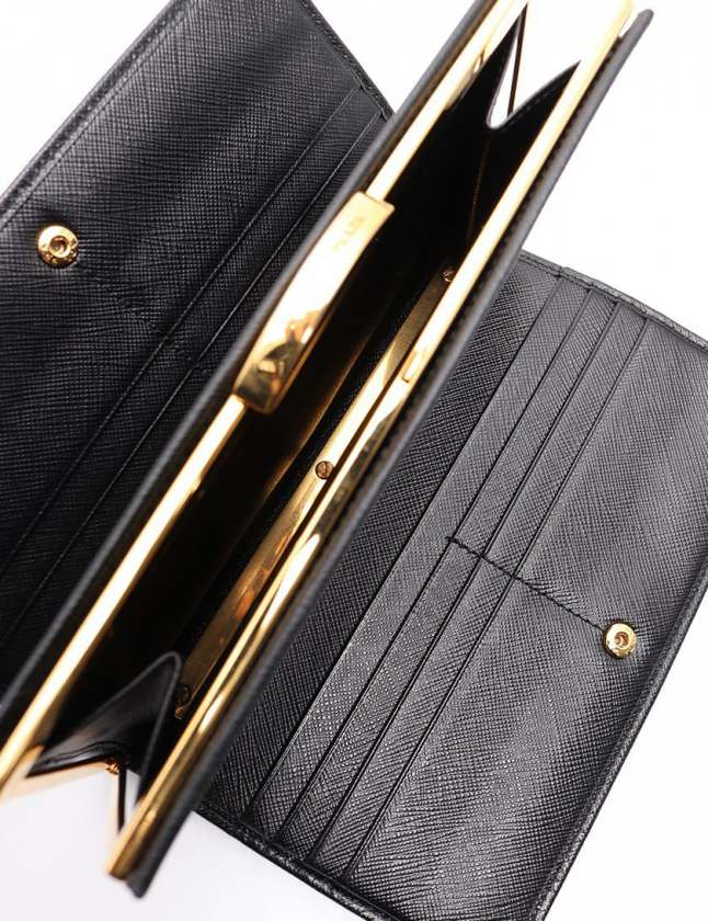 プラダ PRADA がま口長財布 黒 小物 サフィアーノレザー 1ME002  
