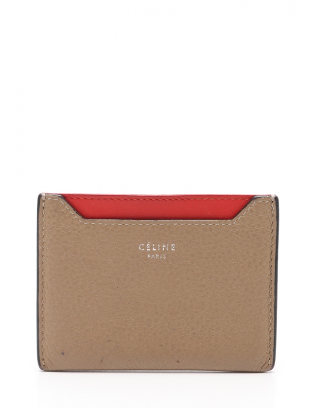 セリーヌ CELINE カードケース ベージュ 赤 小物 レザー 107813 