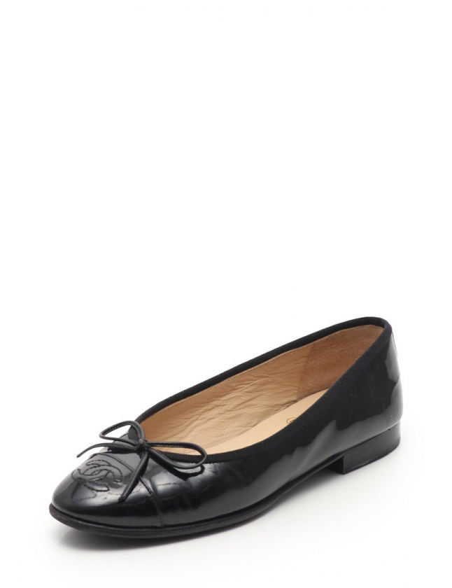シャネル CHANEL フラットパンプス バレリーナ ココマーク 黒 34.5 C 