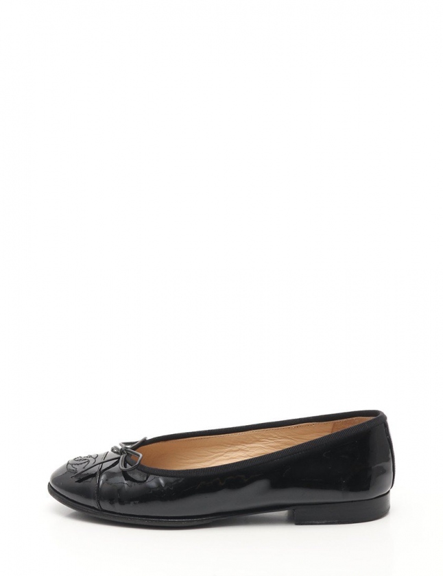 シャネル CHANEL フラットパンプス バレリーナ ココマーク 黒 34.5 C 