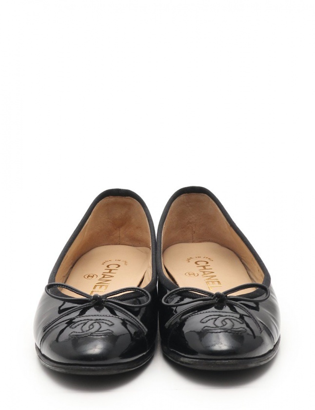 シャネル CHANEL フラットパンプス バレリーナ ココマーク 黒 34.5 C 