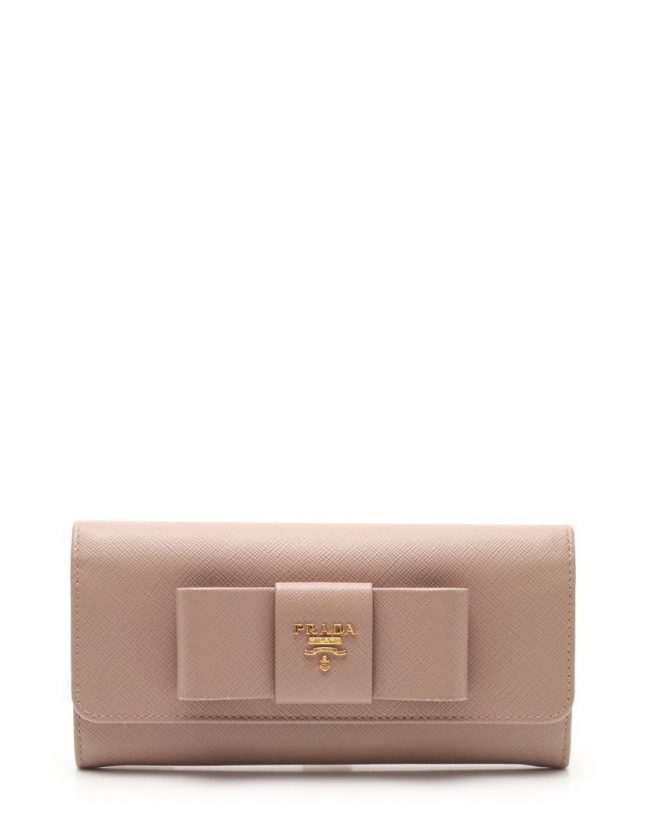 プラダ PRADA 二つ折り長財布 ピンクベージュ 小物 サフィアーノレザー 