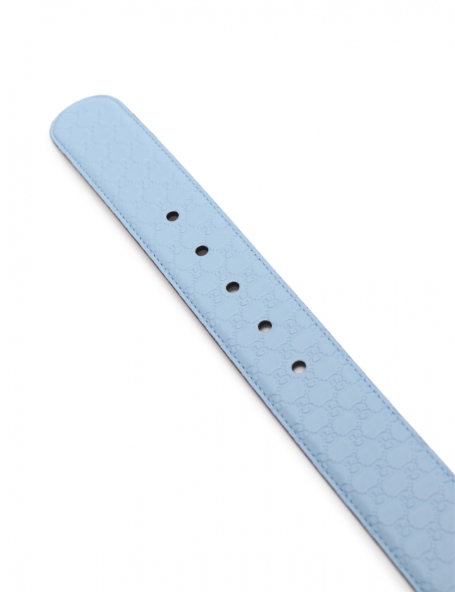 グッチ GUCCI ベルト 革ベルト マイクログッチシマ 水色 小物 レザー