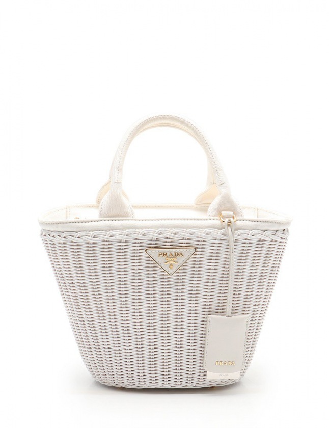 プラダ PRADA ハンドバッグ ショルダーバッグ ウィッカー カゴバッグ 