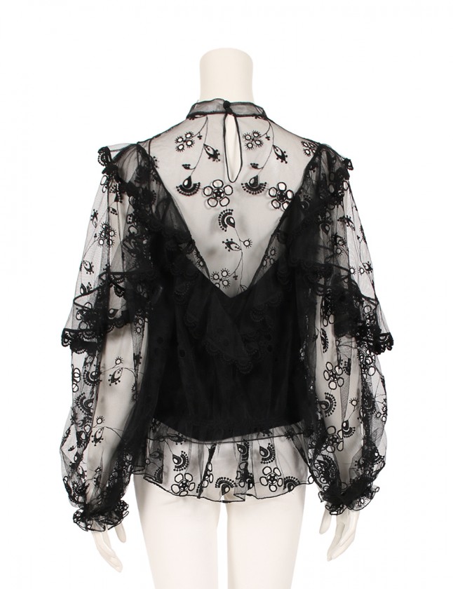 クロエ CHLOE シースルーブラウス シャツ 黒 34 トップス 長袖 レース 
