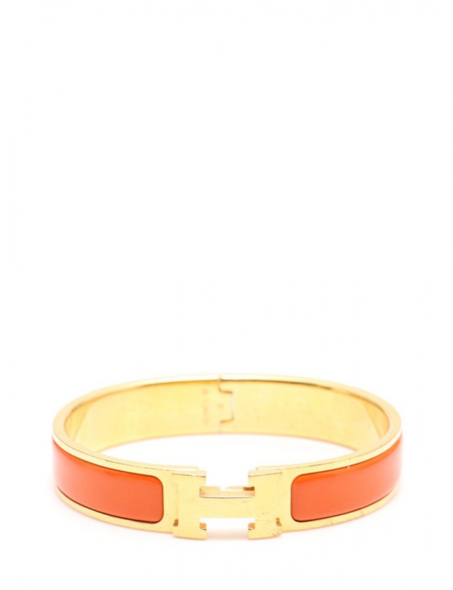 美品　破格　エルメス クリッククラック バングル ゴールド オレンジ クリックH エルメス HERMES Hモチーフ クリッククラックPM／バングル