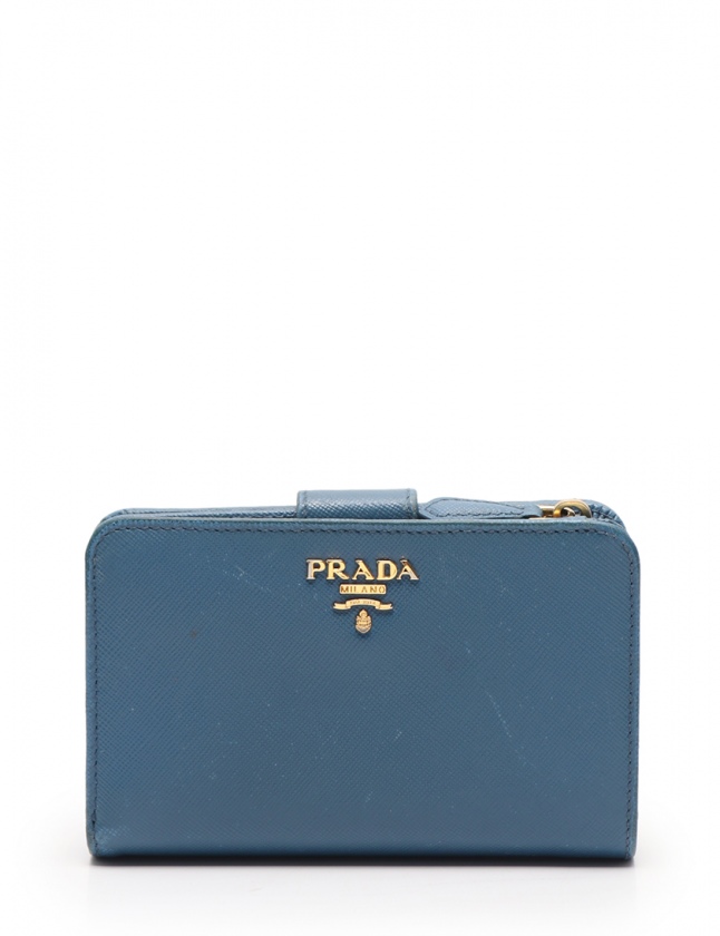 プラダ PRADA 二つ折り財布 青 小物 レザー 1M1225 SAFFIANO METAL  