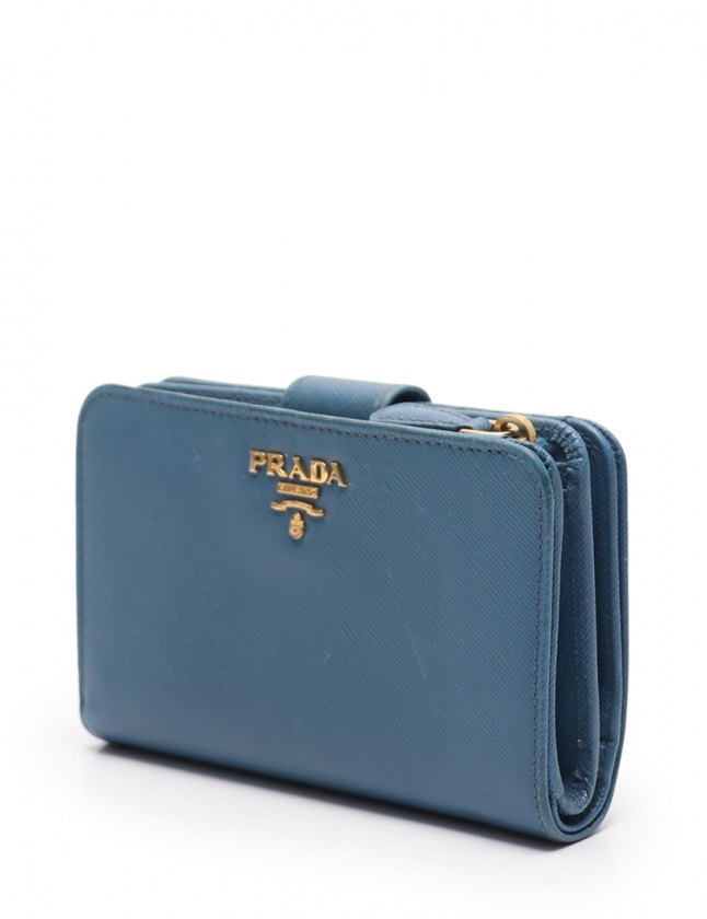 美品】PRADA プラダ サフィアーノ 二つ折り財布 1M1225 ブルー 美品】PRADA プラダ サフィアーノ 二つ折り財布 1M1225 ブルー