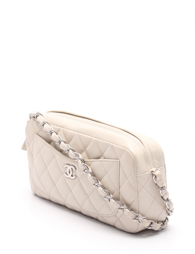 シャネル CHANEL チェーンショルダーバッグ ライトグレー レザー 