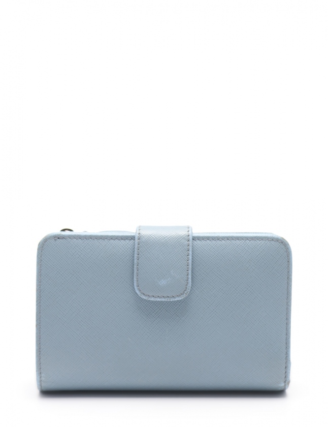 プラダ PRADA L字ファスナー二つ折り財布 水色 小物 サフィアーノ  