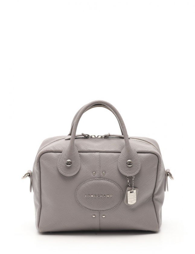 LONGCHAMP グレー レザー ショルダーバッグ