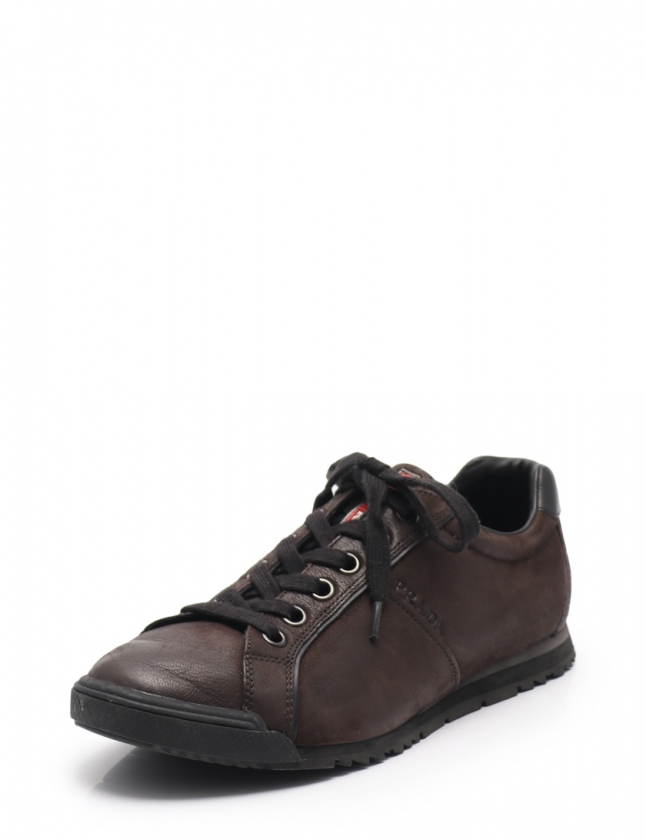 プラダスポーツ PRADA SPORT スニーカー 茶 黒 7 1/2 シューズ 26.5cm 