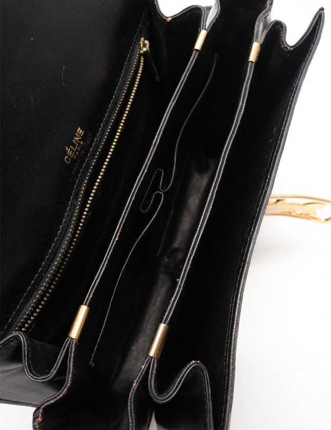セリーヌ CELINE ショルダーバッグ 馬車金具 黒 ゴールド レザー