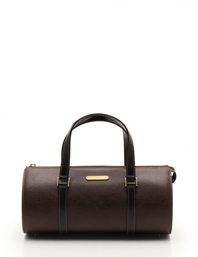バーバリー BURBERRY ハンドバッグ ドラムバッグ 茶 ダークブラウン 