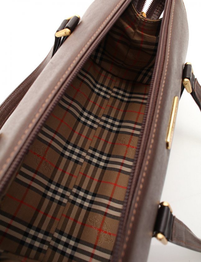 バーバリー BURBERRY ハンドバッグ ドラムバッグ 茶 ダークブラウン 