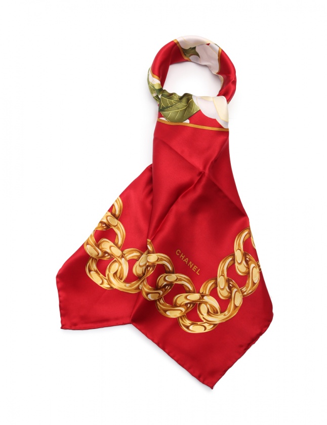 シャネル CHANEL スカーフ ココマーク 赤 ゴールド 白 小物 総柄  