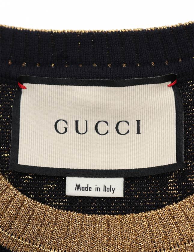 グッチ GUCCI ニット セーター GG柄 ネイビー ゴールド M トップス 