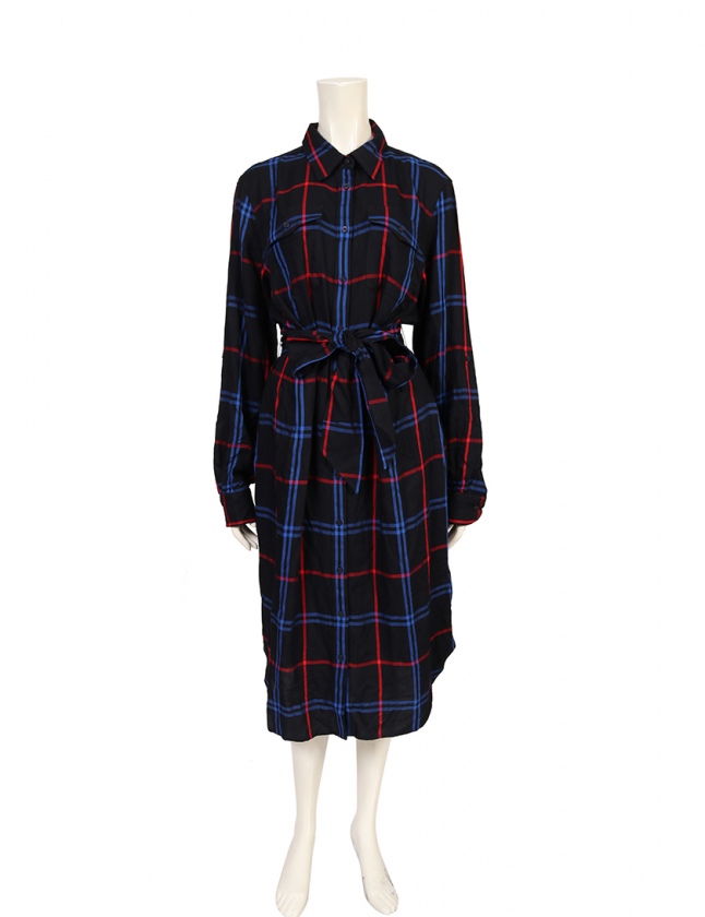ローレンラルフローレン Lauren Ralph Lauren シャツワンピース 黒 赤 青 12 長袖 ロング丈 チェック L レーヨン レディース 114 ベクトルパーク