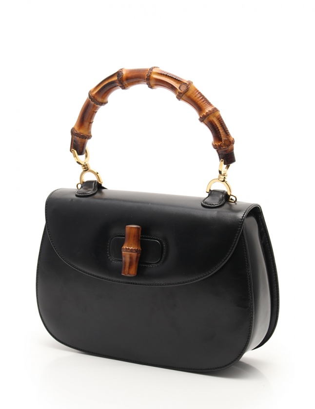 美品　GUCCI　グッチ　バンブー　ハンドバッグ　レザー　ブラック グッチ GUCCI ハンドバッグ バンブー 黒 000 1227 0633 レザー