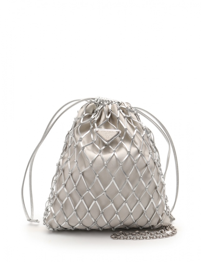プラダ PRADA ショルダーバッグ ポーチ シルバー 1BC075 レザー シルク 