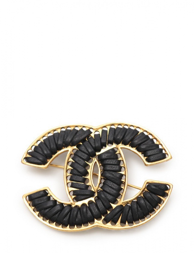 シャネル CHANEL ブローチ ココマーク 黒 ゴールド アクセサリー 