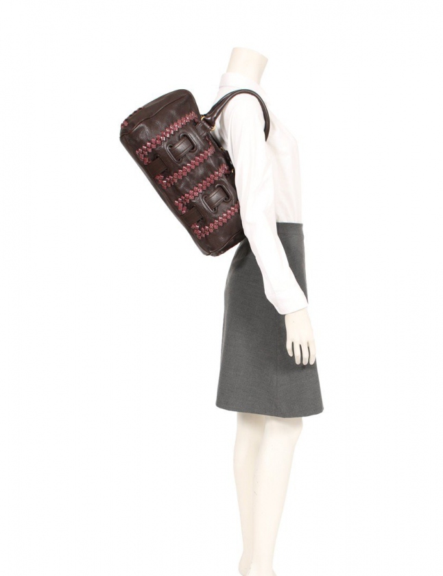 【極美品】ボッテガヴェネタ　イントレチャート　ショルダーバッグ ダークブラウン 美品】ボッテガヴェネタ ショルダーバッグ イントレチャート