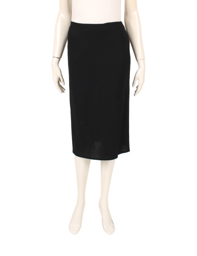 エルメス HERMES ラップスカート 黒 40 ボトムス ロング丈 フレア 無地  