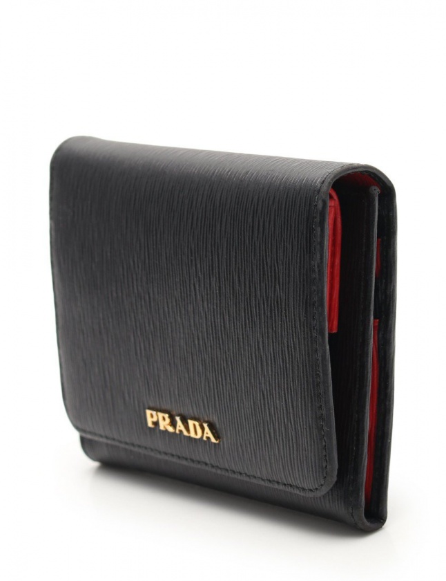 プラダ PRADA 三つ折り財布 黒 赤 小物 レザー 1MH176 レディース 114 